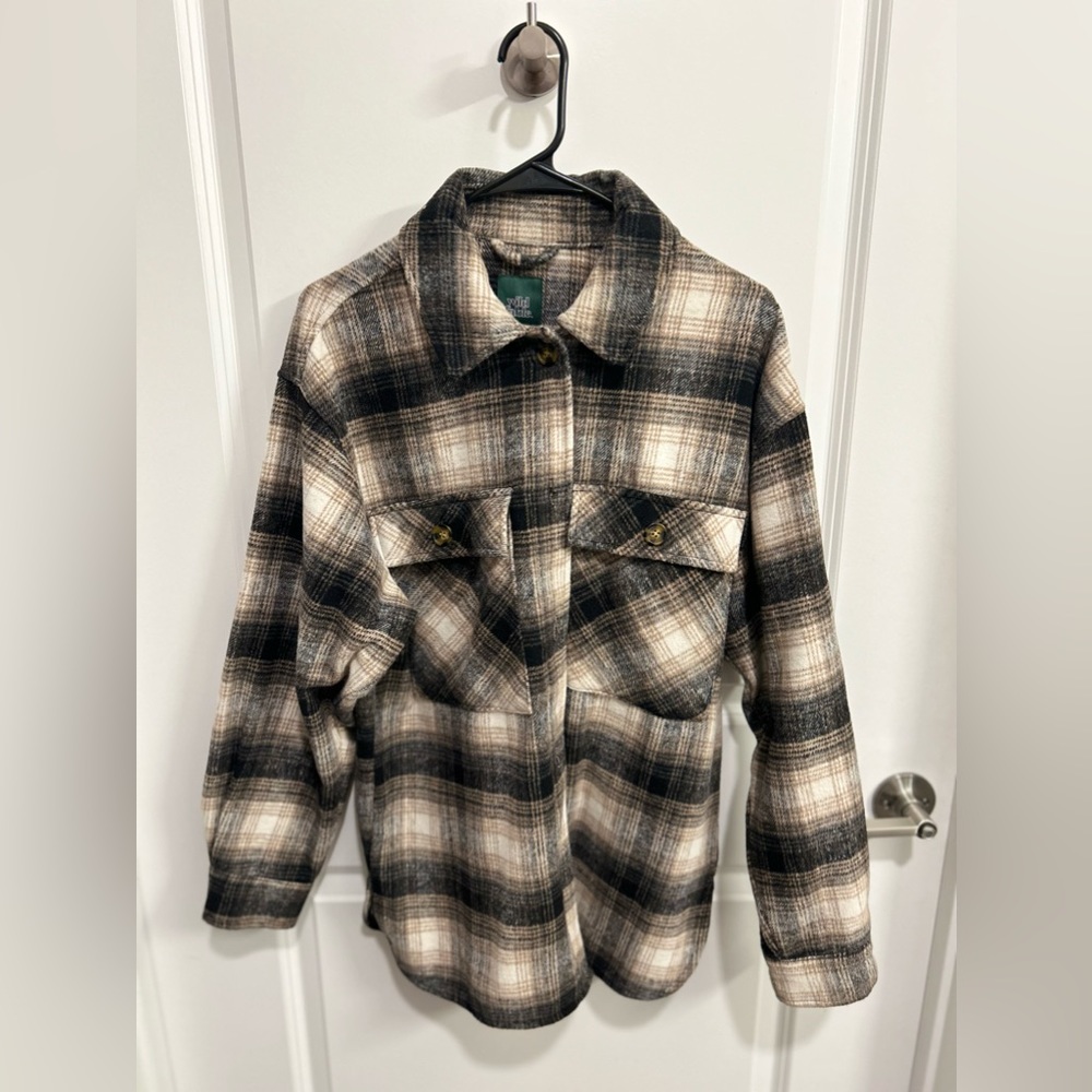Wild Fable Women’s Shacket - Black/Brown Plaid - Small